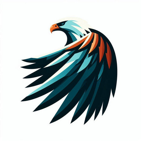 Eagle in blue and orange colors on white background. Vector illustration.のイラスト素材