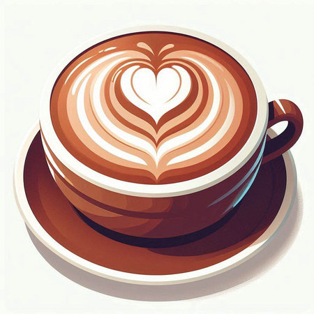 Coffee cup with heart-shaped latte art. Vector illustration.のイラスト素材