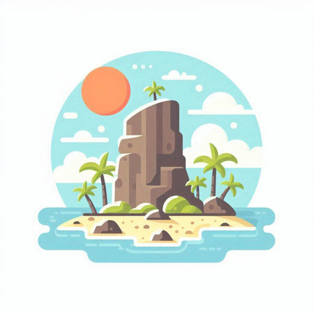 Tropical island in flat style. Vector illustration on white background.のイラスト素材