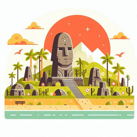 Ancient Egyptian temple on the beach. Vector illustration in flat style.のイラスト素材
