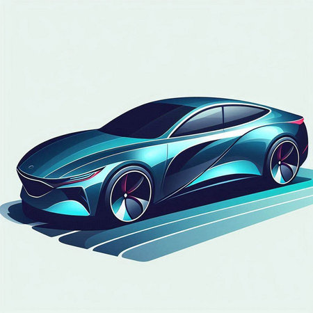 Vector illustration of a sports car in blue color. Side view.のイラスト素材