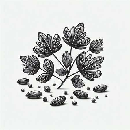 Illustration of parsley with seeds in engraving style.のイラスト素材