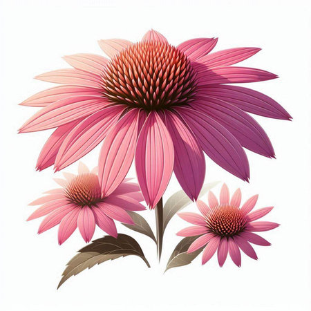 Echinacea flowers isolated on white background. 3D illustration.のイラスト素材