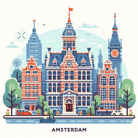Architecture of Antwerp, Belgium. Vector illustration in flat styleのイラスト素材