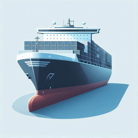 Illustration of a cargo ship on a blue background with shadow.のイラスト素材