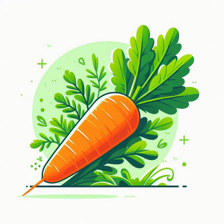 Carrot with green leaves on a white background. Vector illustration.のイラスト素材