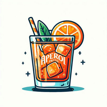 Alcoholic cocktail with orange, mint and ice. Vector illustration.のイラスト素材