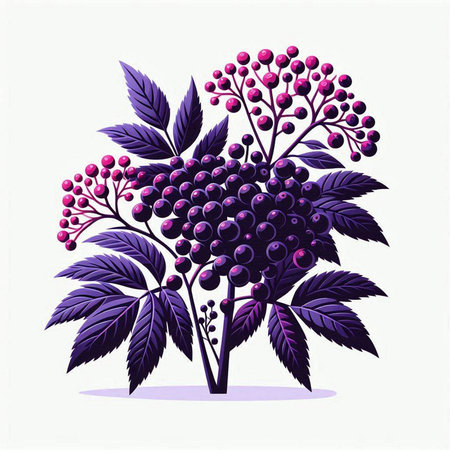 Bunch of elderberry with leaves and berries. Vector illustration.のイラスト素材