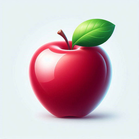 Red apple with green leaf on a light background. Vector illustration.のイラスト素材