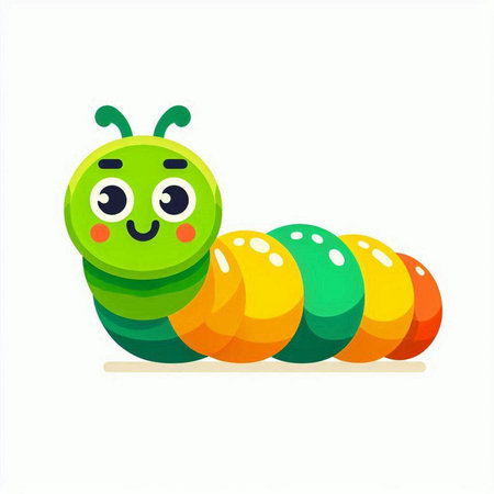 Cute cartoon caterpillar. Vector illustration isolated on white background.のイラスト素材