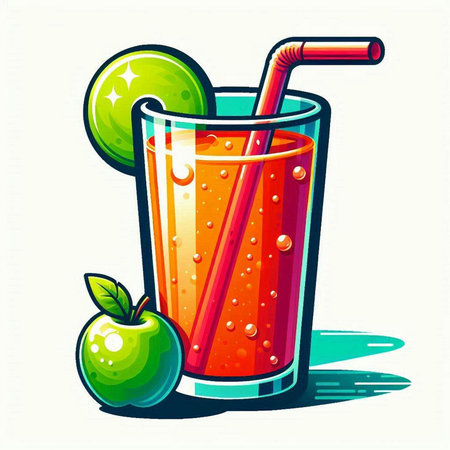 Vector illustration of fresh fruit juice in a glass with a straw.のイラスト素材