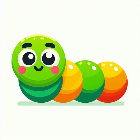 Funny green ball with eyes and mouth. Vector illustration isolated on white background.のイラスト素材