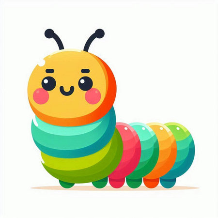 Cute cartoon caterpillar isolated on white background. Vector illustration.のイラスト素材