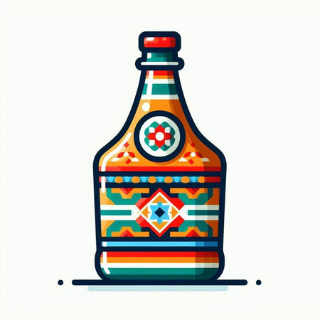 Mexican tequila bottle, vector illustration. Mexican alcohol drink.のイラスト素材