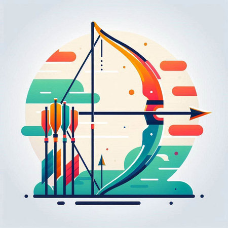 Archery arrow in flat style. Vector illustration. Colorful abstract background.のイラスト素材