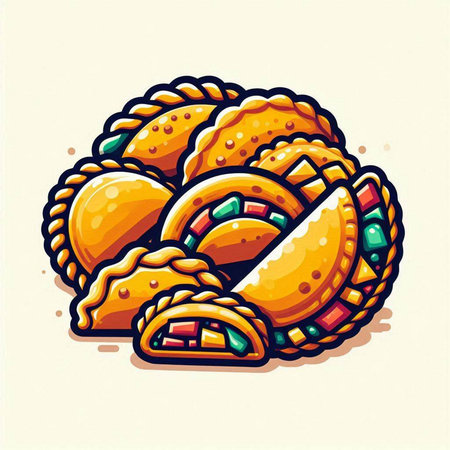 Illustration of a set of traditional empanadas. Vector illustration.のイラスト素材
