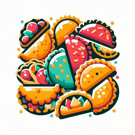 Vector illustration of a set of colorful cookies in the shape of a circle.のイラスト素材