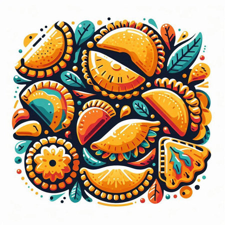 Hand drawn vector illustration of a mandala with oranges and leaves.のイラスト素材