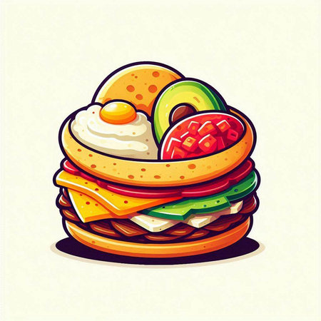 Sandwich with avocado and egg. Vector illustration of fast food.のイラスト素材
