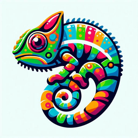 Colorful chameleon isolated on white background. Vector illustration.のイラスト素材