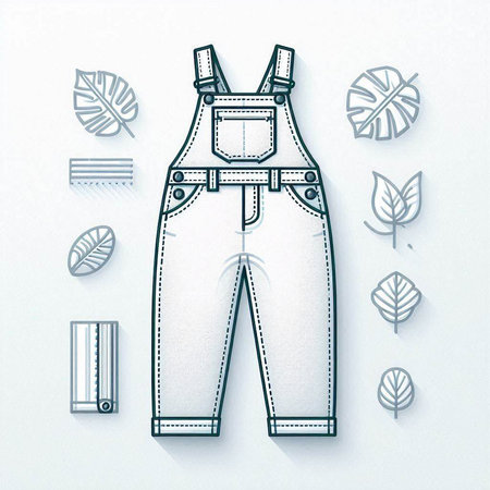Stylish denim jumpsuit with suspenders on a white background.のイラスト素材