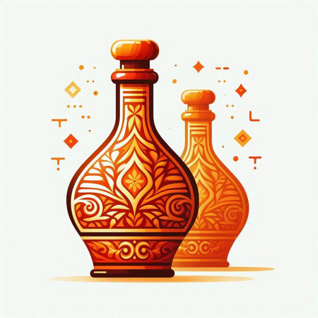 Vector illustration of two vases with floral ornament in Eastern style.のイラスト素材