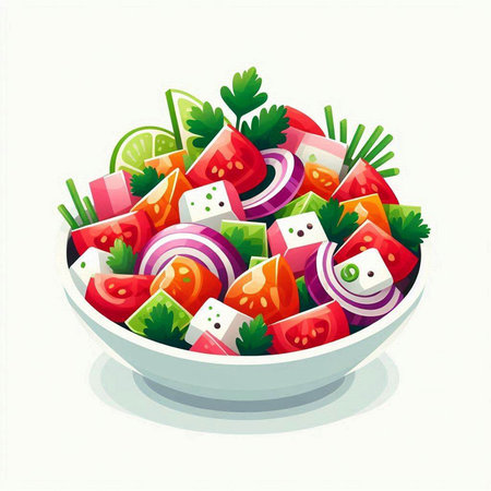 Vegetable salad in a bowl. Healthy food. Vector illustration.のイラスト素材