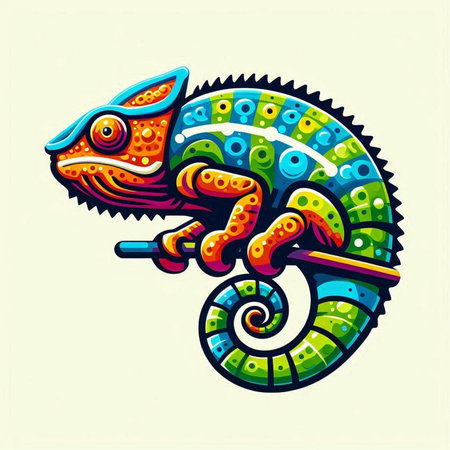 Colorful chameleon on a white background. Vector illustration.のイラスト素材