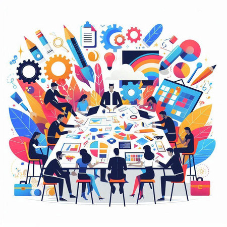 Business People Teamwork Brainstorming Creative Idea Concept Flat Vector Illustrationのイラスト素材