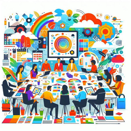 Business people working together in office. Teamwork concept. Vector illustrationのイラスト素材