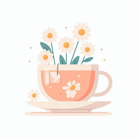 Cup of tea with chamomile flowers. Vector illustrationのイラスト素材