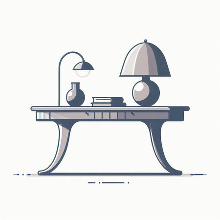 Table with lamp and books. Vector illustration in flat design style on white background.のイラスト素材