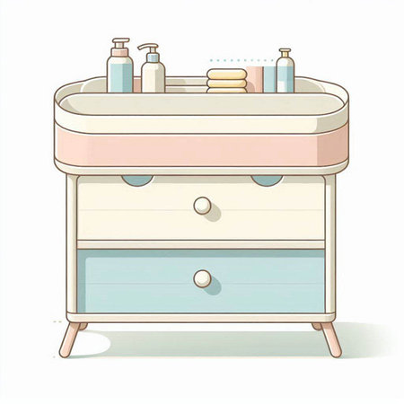 Illustration of a Bathroom Cabinet with Soap and Towelsのイラスト素材