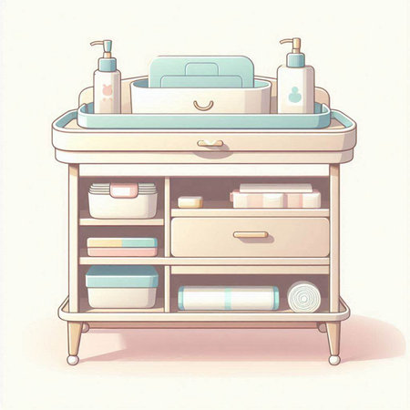 Illustration of a Bathroom Cabinet with Soap and Towelsのイラスト素材