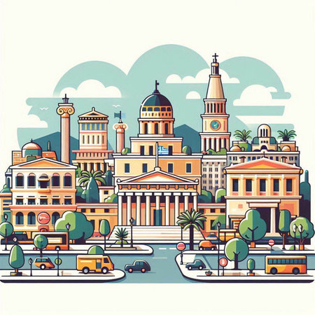 Cityscape of Rome, Italy, Europe. Vector illustration in retro styleのイラスト素材