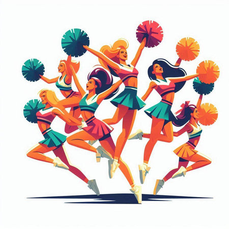 Cheerleaders. Group of cheerleaders. Vector illustration in cartoon styleのイラスト素材