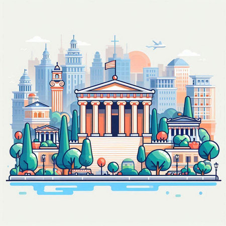Cityscape of the city. Vector illustration in flat design style.のイラスト素材