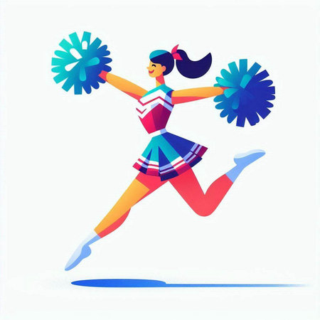 Cheerleader with pompoms. Vector illustration in cartoon style.のイラスト素材