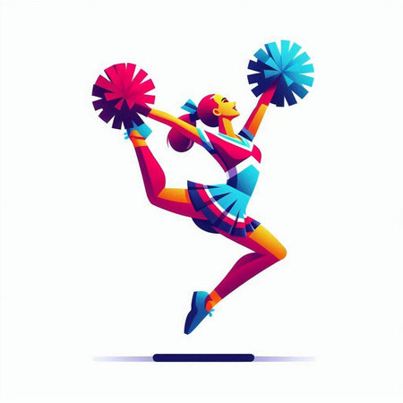 Cheerleader. Cheerleader with pompoms. Vector illustrationのイラスト素材