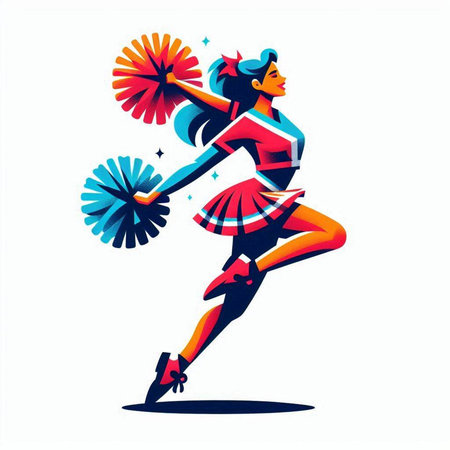 Cheerleader with pompoms. Cheerleader vector illustration.のイラスト素材