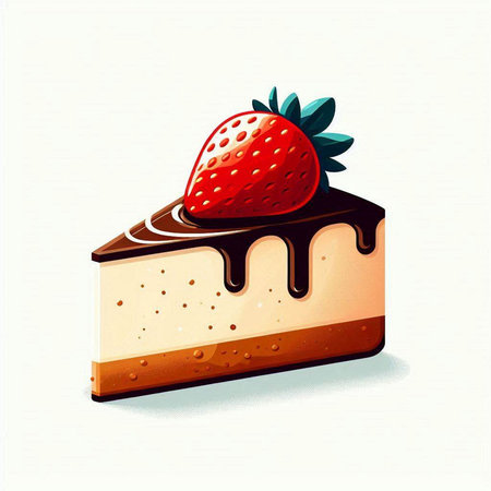 piece of cake with strawberries on a white background, vector illustration.のイラスト素材