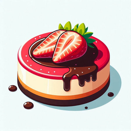Piece of chocolate cake with strawberries on top. Vector illustration.のイラスト素材