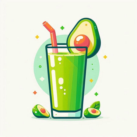 Avocado smoothie with fresh fruits. Vector illustration in flat style.のイラスト素材