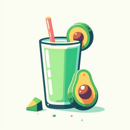 Avocado smoothie in a glass with a straw. Vector illustrationのイラスト素材