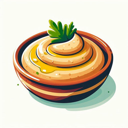 Illustration of hummus in a bowl on a white background.のイラスト素材