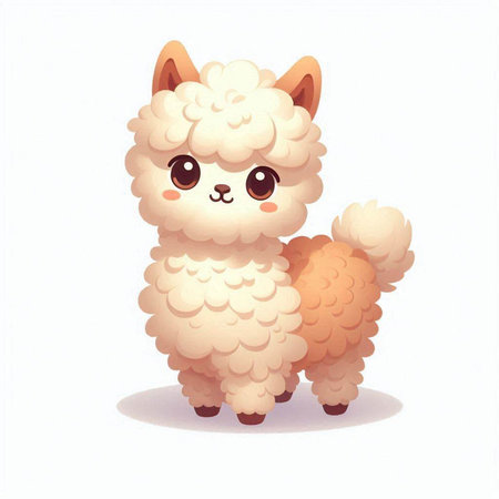 Cute cartoon alpaca isolated on white background. Vector illustration.のイラスト素材
