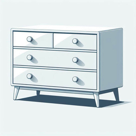 Illustration of a white chest of drawers on a light backgroundのイラスト素材