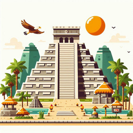 Egyptian pyramid on the background of the city. Vector illustration.のイラスト素材