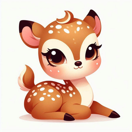 Cute little deer with big eyes. Vector illustration on white background.のイラスト素材