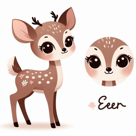 Cute little deer on a white background. Vector illustration in cartoon style.のイラスト素材